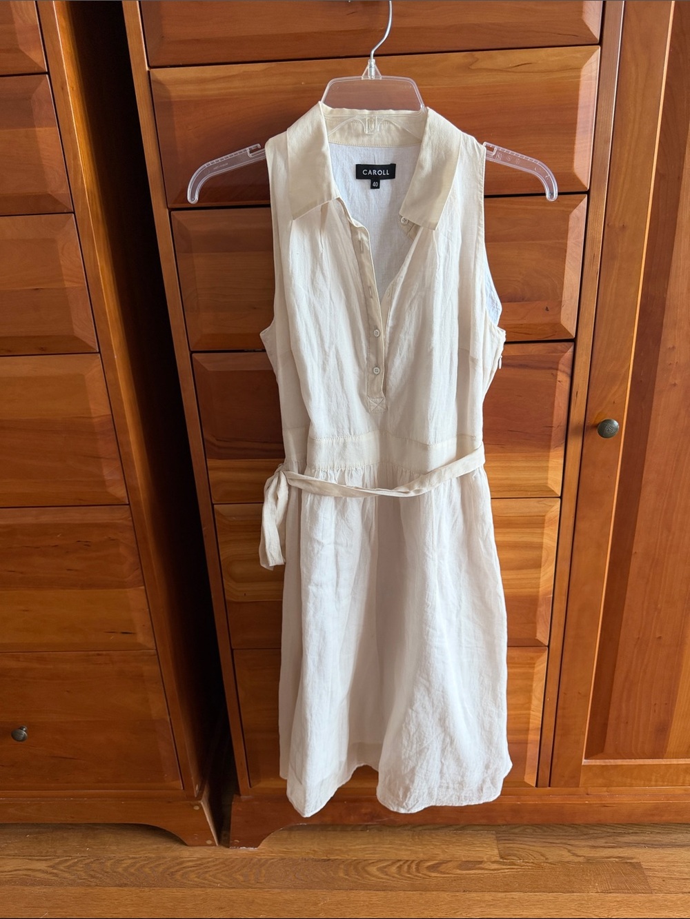 Caroll Cream Sleeveless Shirtwaist Midi Dress with self tie  Waist, size EU 40